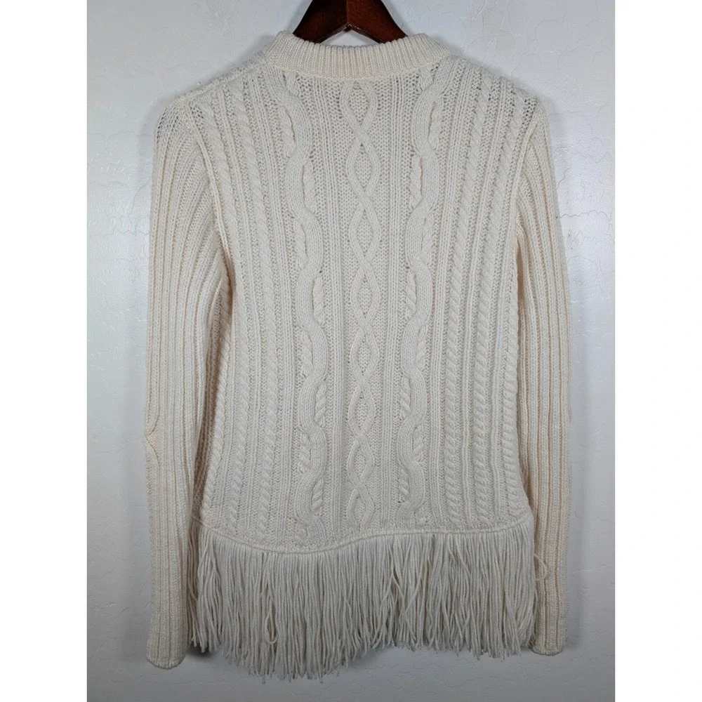 Tory Burch Ivory Cable-Knit Fringe Sweater